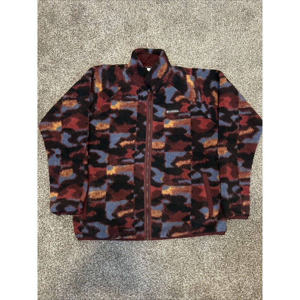 Columbia Womens 2XL Burgundy Sherpa Fleece Jacket Winter Cozy Soft
